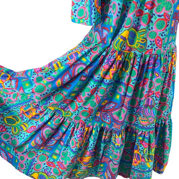 Vtg 80s 90s Two Potato Laguna Beach Artsy Midi Tiered Muumuu Dress XS Cotton NOS - Picture 6 of 15